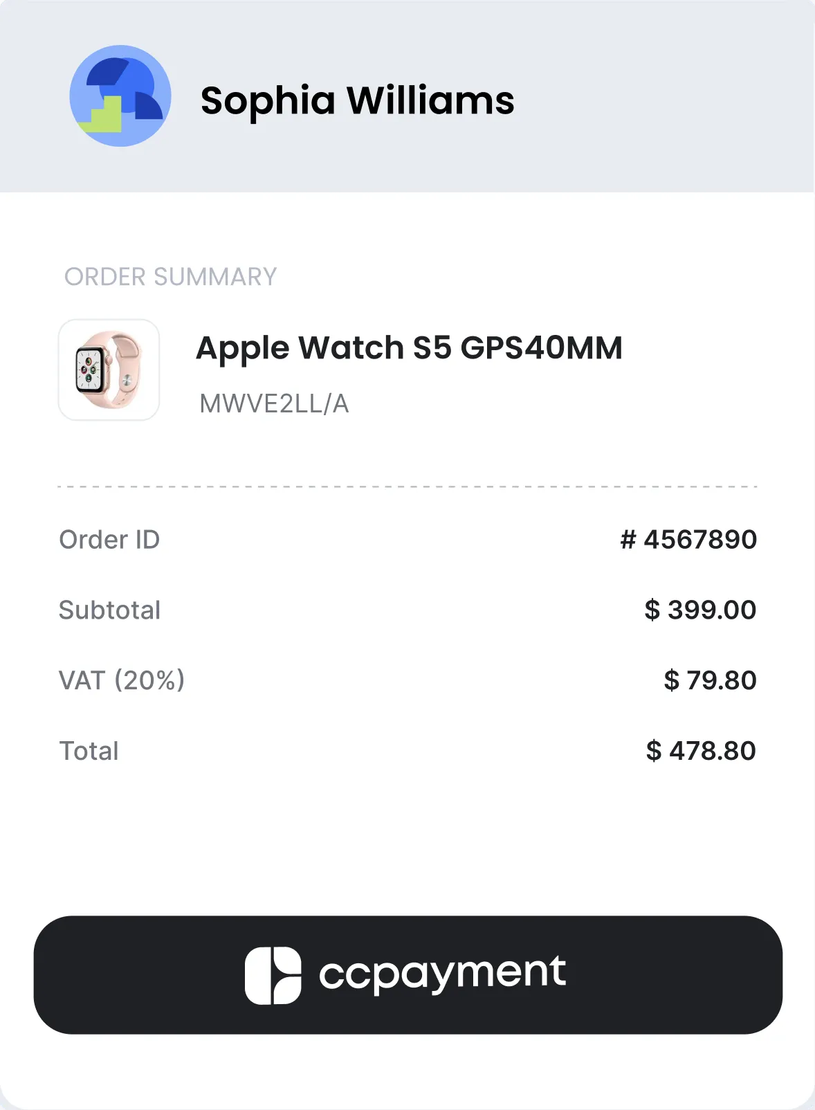 User-friendly crypto checkout UI allowing customers to pay seamlessly with Web3 assets